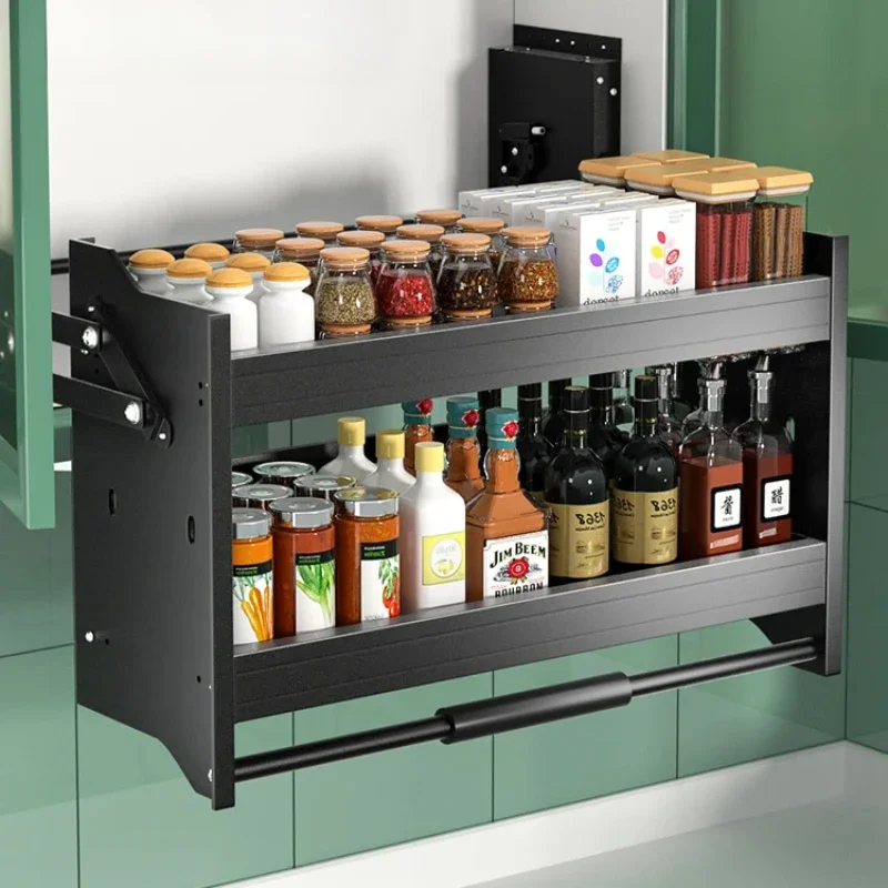 

Hanging cabinet, lifting and pulling basket, kitchen seasoning, pull-down storage, snack cabinet, open door multifunctional seas