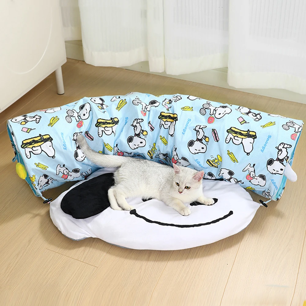 

New 2 in 1 Cat Tunnel and Bed All Season Cat Play House with Interactive Toys for Indoor Cats Kittens Pet Products
