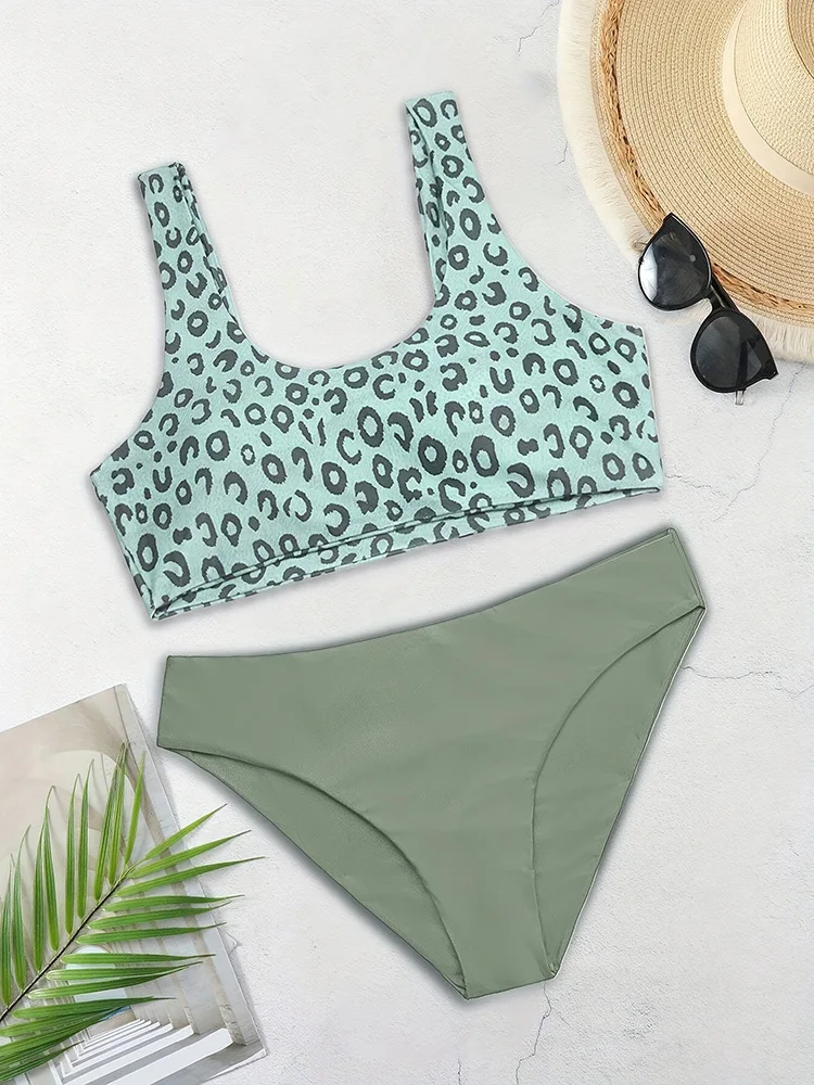 2025 Women Leopard Corset Bikini Set Women's Sexy Sleeveless Backless Two-Piece Swimwear Tight Fit Vest Tank Top With Panties