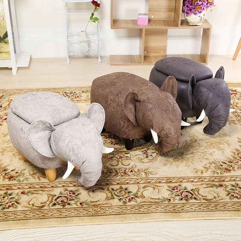 

Unique Elephant Design Shoe Changing Stool with Storage Basket Footrest Ottoman