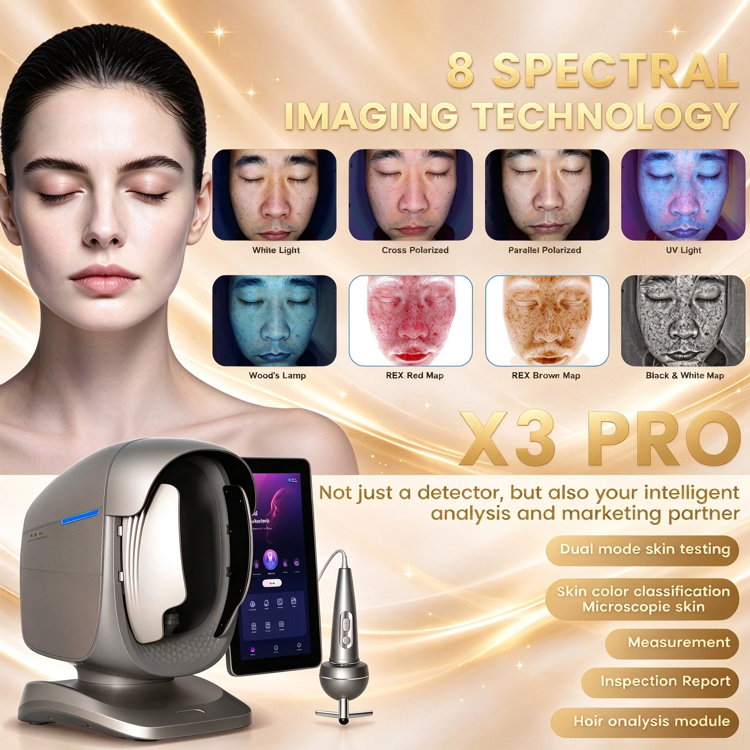 X3 Pro Skin Analyzer Machine 15.6 Inch 3D Facial AI Skin Care Scanner Hair Analysis for Business Beauty Salon