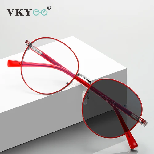 VKYEE, montura redonda de Metal, diseño Simple, gafas antiluz azul, gafas para mujer, gafas fotocromáticas graduadas personalizables PFD3071