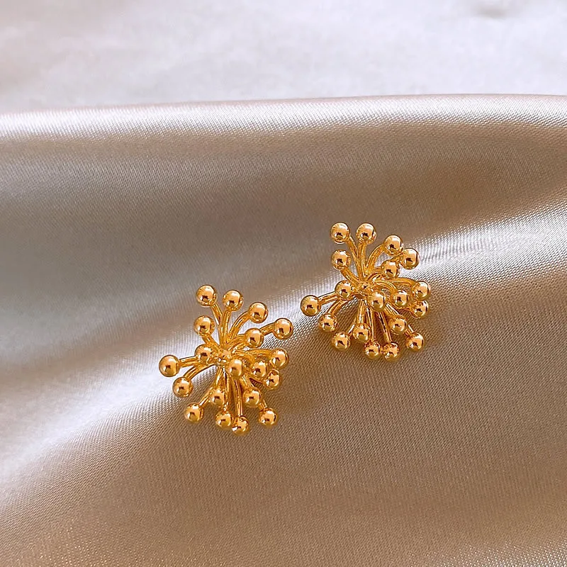Simple Gold Color Metal Flower Design Bead Stud Earrings for Women Minimalist Flower Bud Earring Jewelry Accessories