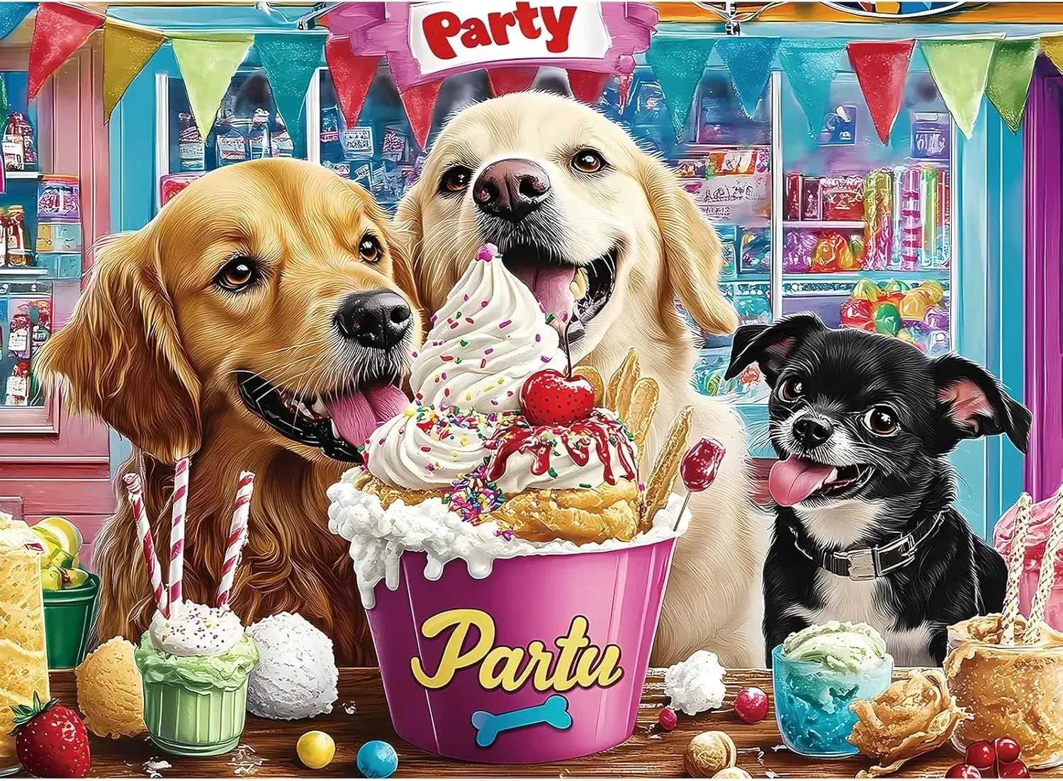 1314/1000/520 Pieces Puzzles for Ice Cream Party Jigsaw Puzzles for Gameroom Bedroom Livingroom Challenging Family Activity Game