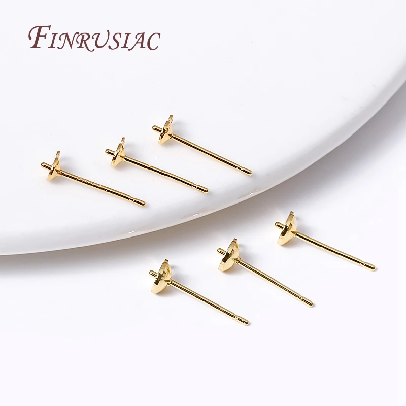 3/4MM 18K Gold Plated Pearl Post Earring Mounting Findings with Closed Ring For DIY Pearl Earring Jewelry Making Accessories