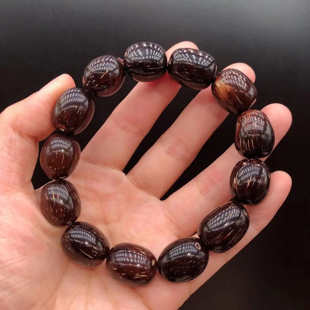 Lucious Purple Golden Mouse Bracelet Natural Plant Seed Size 16-17MM Men's Part Eye Oval Buddha Beads Hand String Niche Jewelry