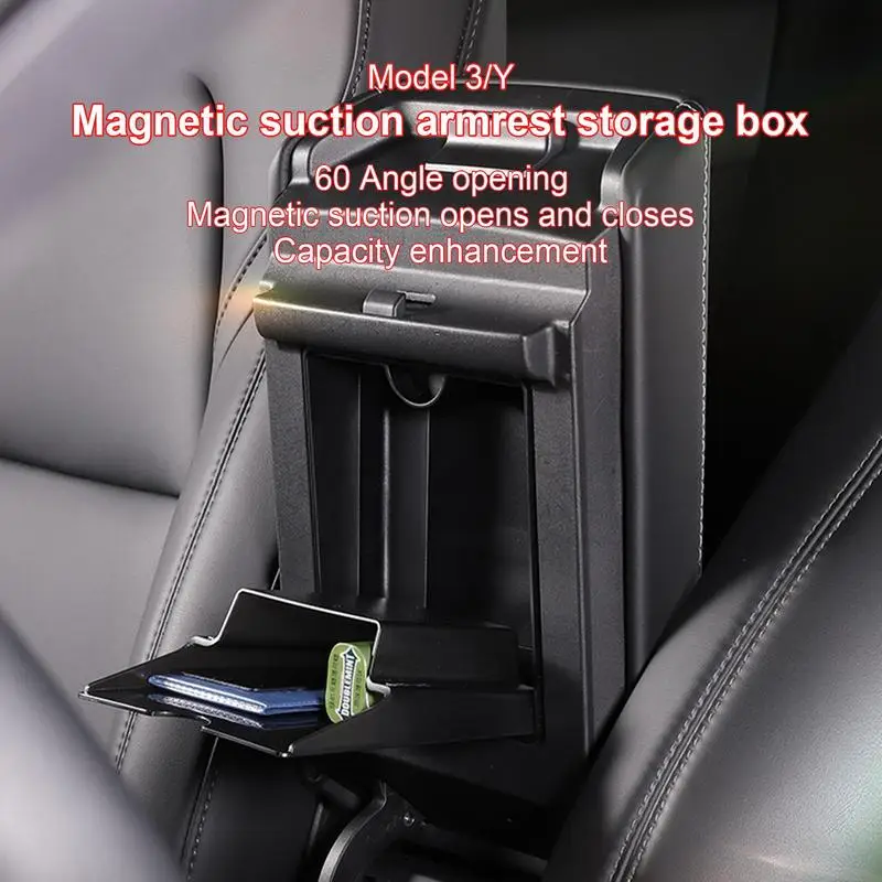 For Tesla Model3/Y Center Console Hiding Storage Box Magnetic Car Armrest Box Organizer Protective Cover Car Interior Accessory