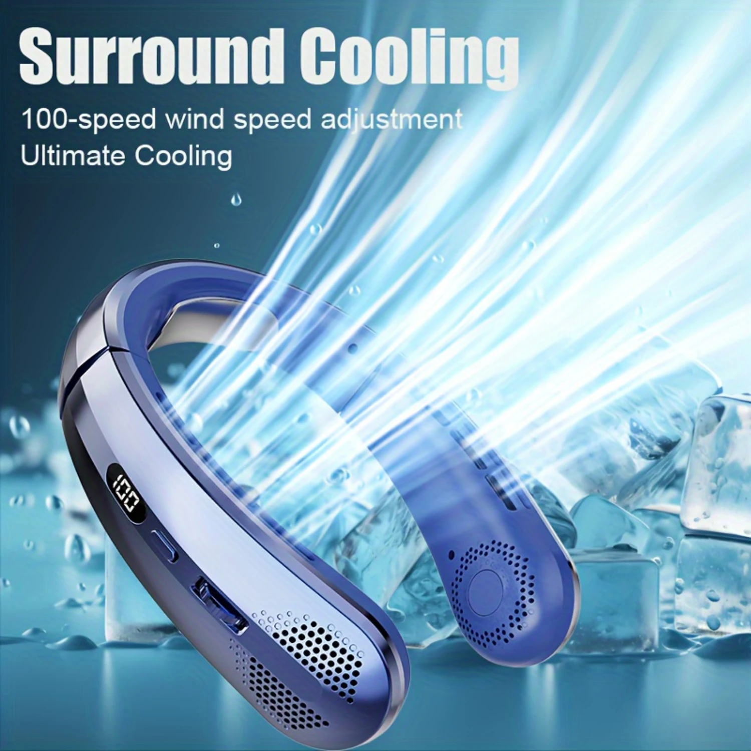 Portable Cooling Neck Fan For Men, Trendy Silent Style, Long Lasting Battery, LED High-definition Display, TYPE-C Fast Charging,