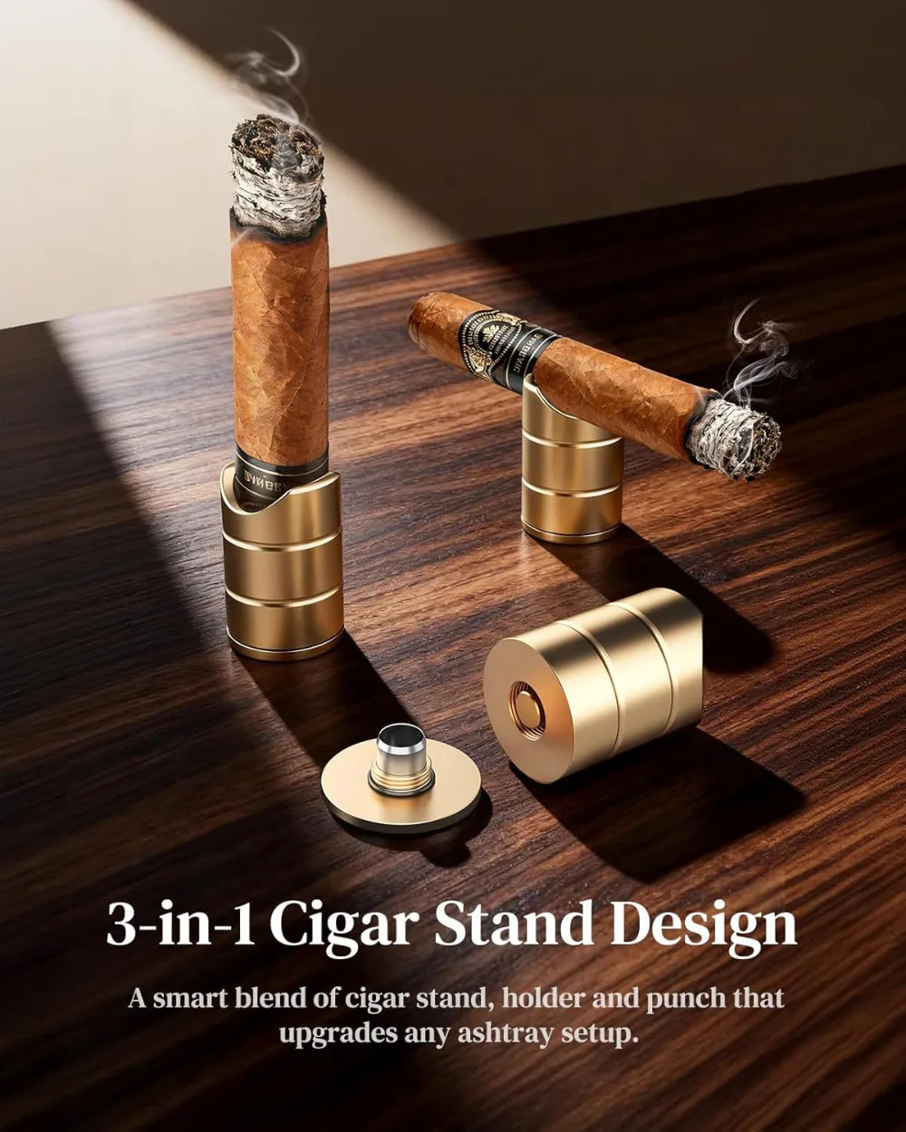 Cigar Puncher - with Holder, Men's Portable Three in One Cigar Accessory, Suitable for 36-60 Ring Gauge, Outdoor Tabletop Golf