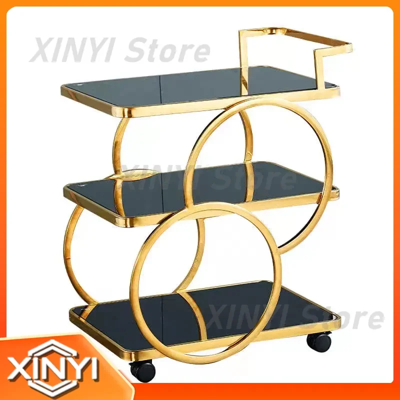 High-end Hotel KTV Commercial Dining Truck Three-Layer Stainless Steel Glass Wine Trolley for Restaurant Cake Delivery