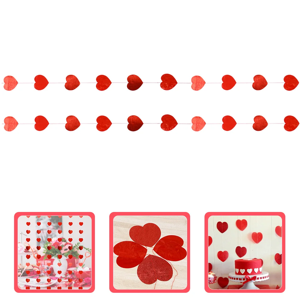 

2 Sets Red Heart Paper Banner Love String Ornament Heart-shaped Party Hanging Garland Mother