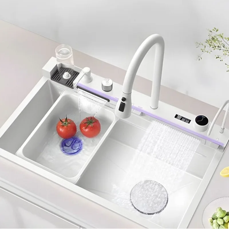 Kitchen Sink 304 Multifunctional White Large Single Sink Vegetable Basin Honeycomb