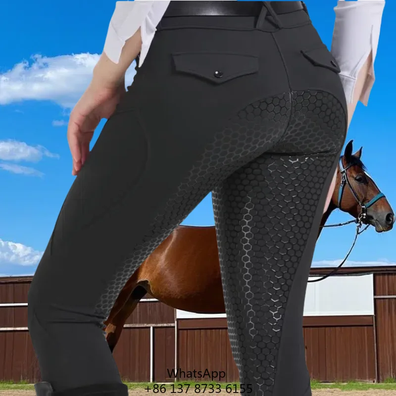 High-Waist Professional Equestrian Lady's Knee Breeches Custom Jodhpur Leggings Silicone High Quality Horse Riding Tights