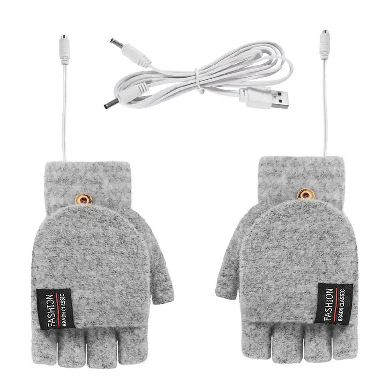 Winter Half-finger Double-sided USB Heating Gloves Lip Cover Wool Warmth Fingerless Mittens 5V Skiing Fishing Sports Glove