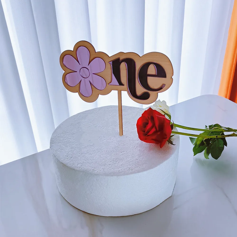 Wood Daisy Cake Topper,Groovy One Cake Topper,Acrylic Retro Groovy Boho Daisy,Daisy Birthday Party Décor