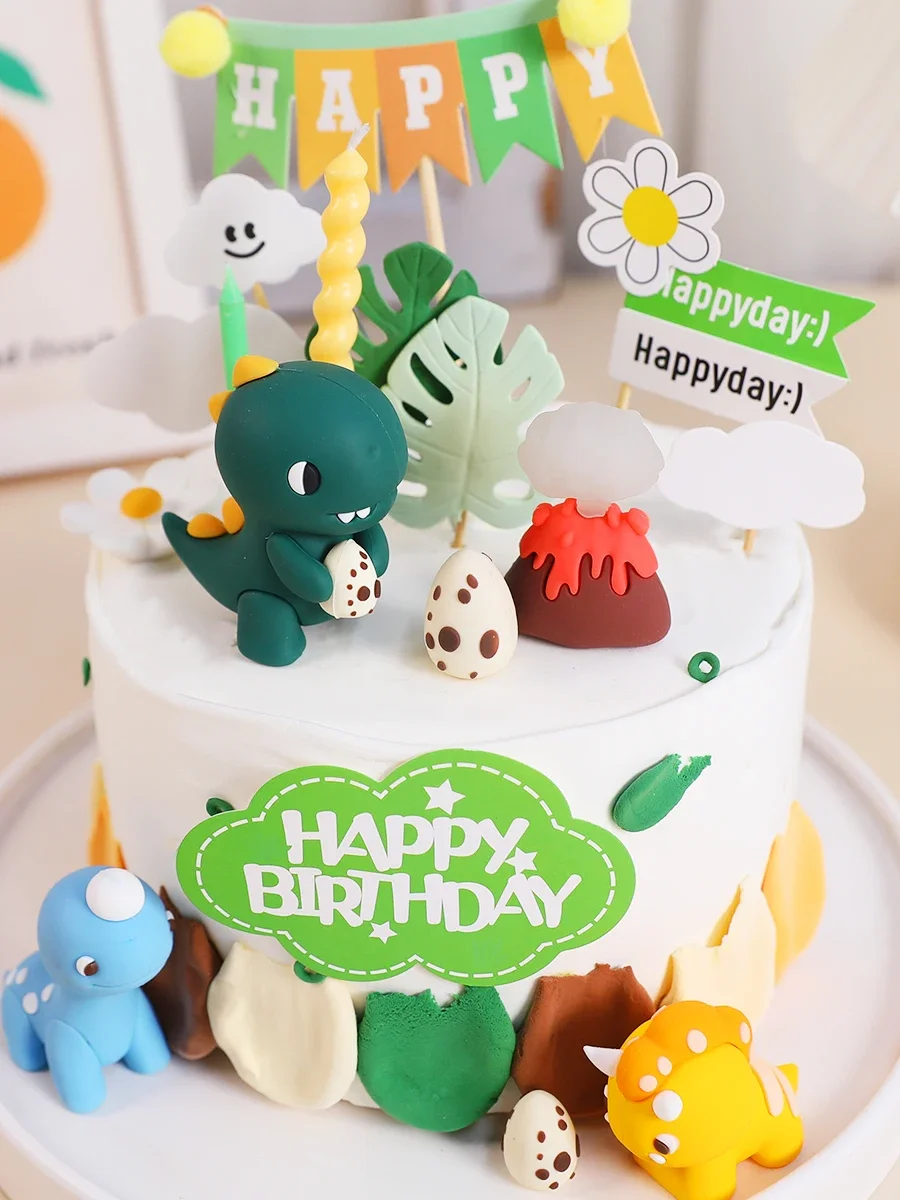 Dinosaur Cake Decoration Birthday Boy 1st Cake Party Dino Volcano Party Theme Cake Topper Boy Baby Shower Party Dessert Supplies