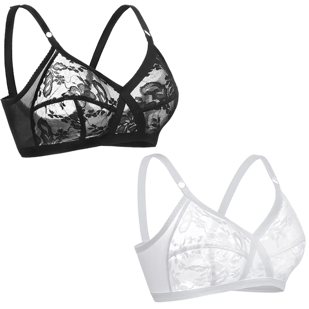 Womens Bra Lace Bralette Wireless Perspective Minimizer Sexy Lingerie BH Tops Underwear Plus Size B C D DD E F Cup