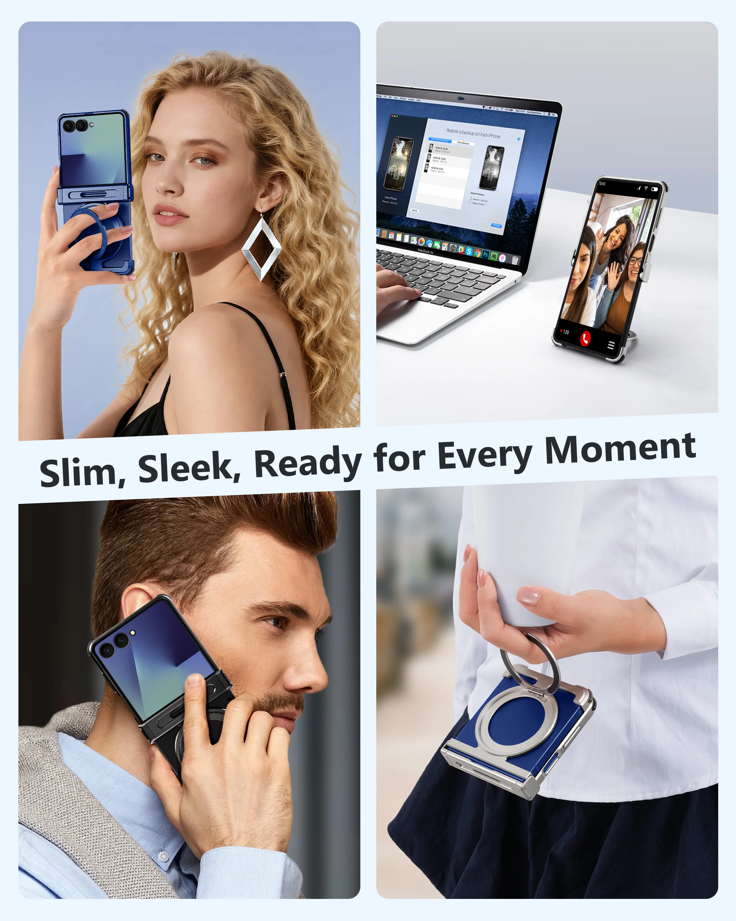 Eary – bezramkowe, magnetyczne etui do Samsung Galaxy Z Flip 8 i 7, zapewniające ochronę 360 stopni. °   Obracany pierścień, podpórka, odporne na wstrząsy aluminiowe etui na telefon. — zdjęcie produktu 6