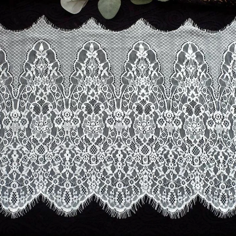 3Y/lot Eyelash Lace Fabric 30cm Width Decorative High Quality Soft Off White Black Nylon Eyelash Lace Trim Wedding Dress Fabric