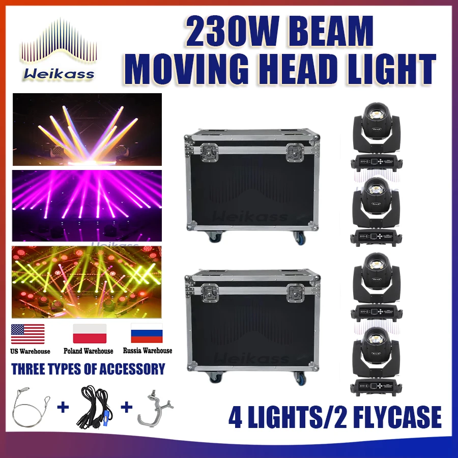 

0 Tax 4Pcs Beam 230W 7R Moving Head Light With Flight Case DJ Moving Key Model Beam 7r Sharpy Stage Disco Flycase Nightclub