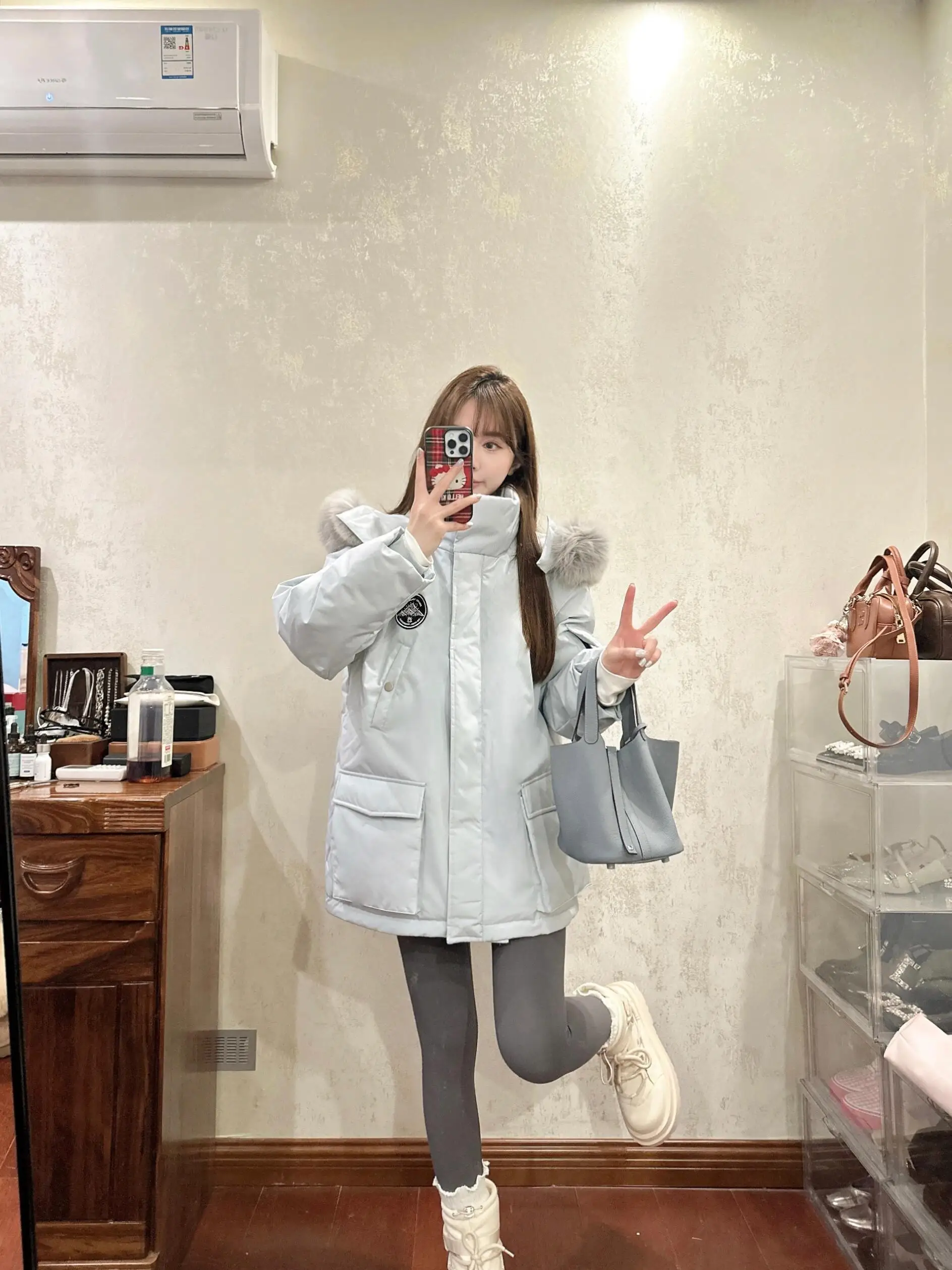 

Утепленная женская зимняя парка с большим меховым воротником, на молнии, короткий рукав, для повседневной носки, в корейском стиле