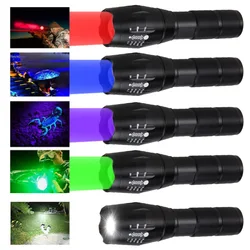 Multi-functional outdoor strong light adjustable focus flashlight red/green/blue/purple/white aluminum alloy field flashlight