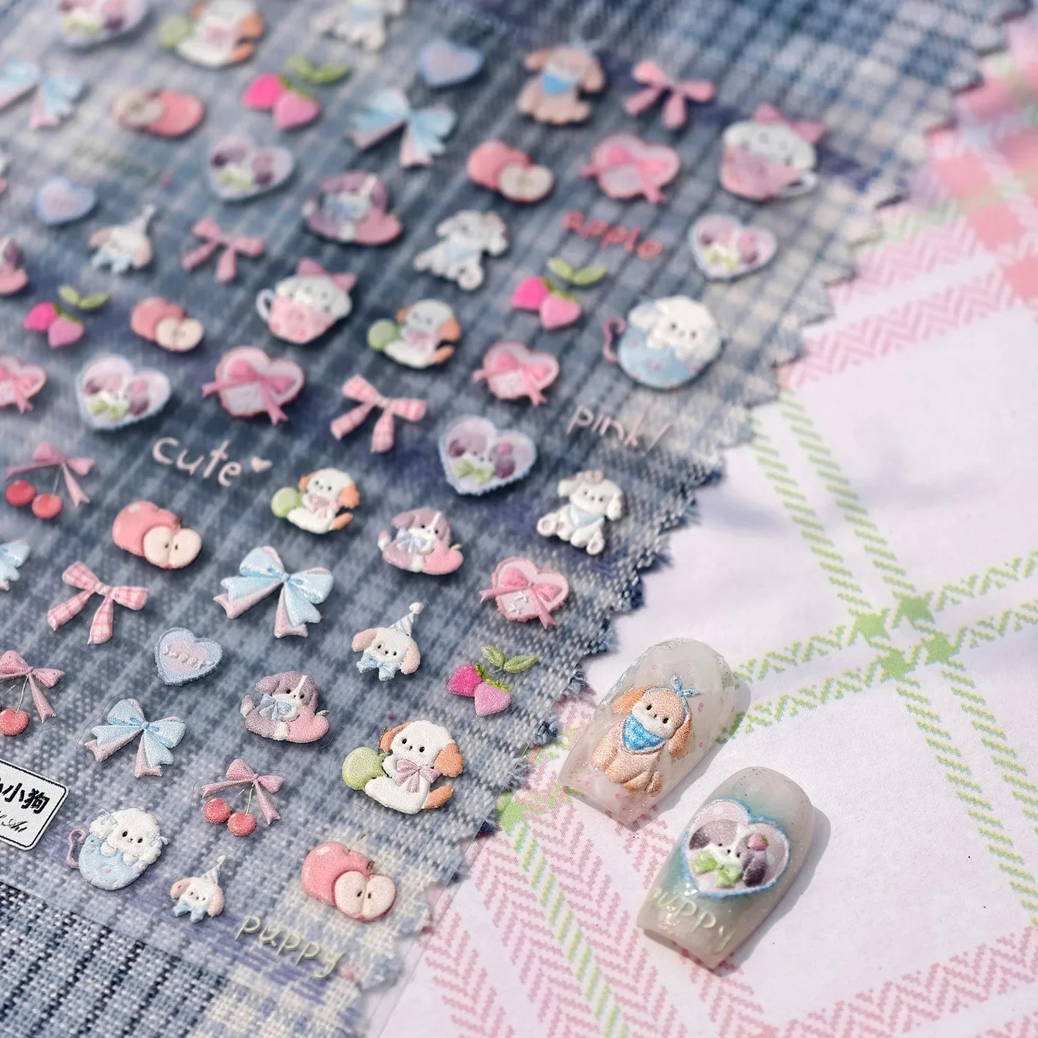 الكرتون الكتابة على الجدران جميل أرنب الكلب Bowknot الحب 5D النقوش ذاتية اللصق مسمار الفن ملصقات لطيف الأرنب جرو ثلاثية الأبعاد مانيكير الشارات