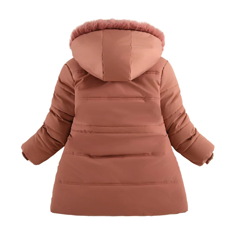 Winter New Large and Medium Children's Edition Button Belt Plum Blossom Waist Cotton Jacket with Velvet Coat
