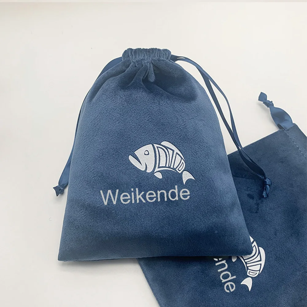 

50 Custom Logo Dark Blue Soft Velvet Bag Luxury Drawstring Packaging for Purses Cosmetics Jewelry Gift Dustproof Storage Pouch
