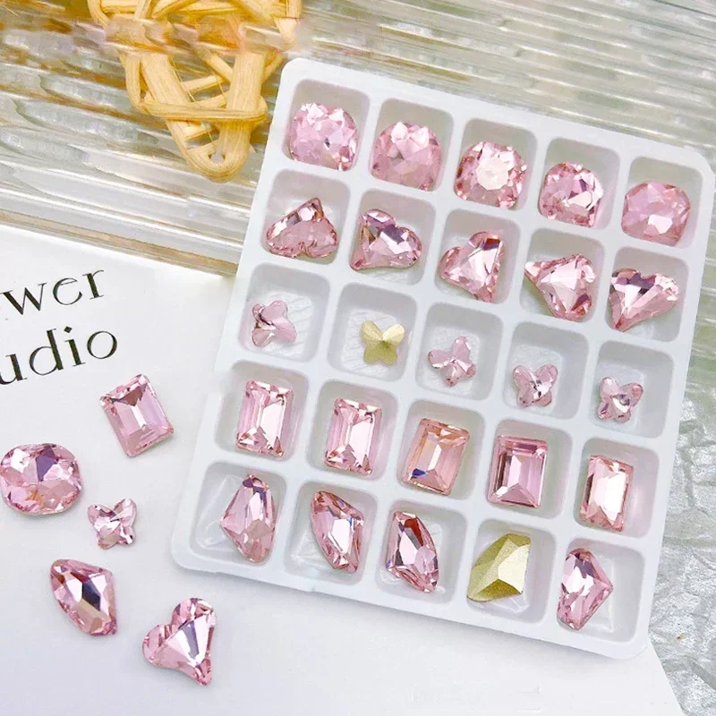 25Pcs Heart Point Crystal Rhinestones Square Jewelry DIY Design Making Beads Beauty Decorations For Nail Art Manicure Charm