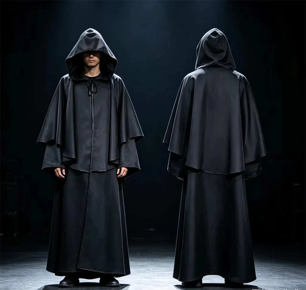 Anime Cosplay Medieval Hooded Retro Cape Costume Halloween Dress Up Party Adult Monk Cloak Wizard Guide Performance Clothing