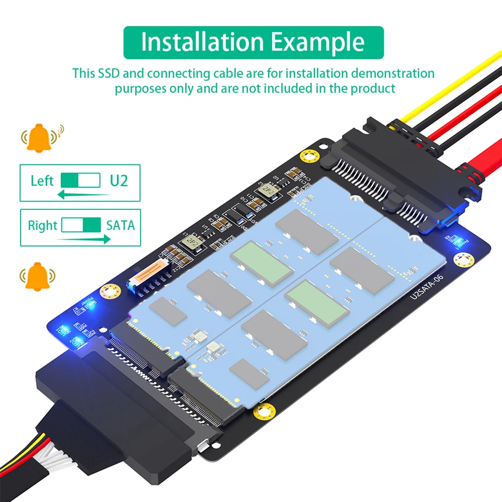 2-in-1 M2 SSD-Adapter M.2 NVME M Key zu U.2 SFF-8639 M.2 SATA B Key zu SATA 2.0 2,5-Zoll-Konverter für 2230 2242 2260 2280 M2 SSD – Detail 6