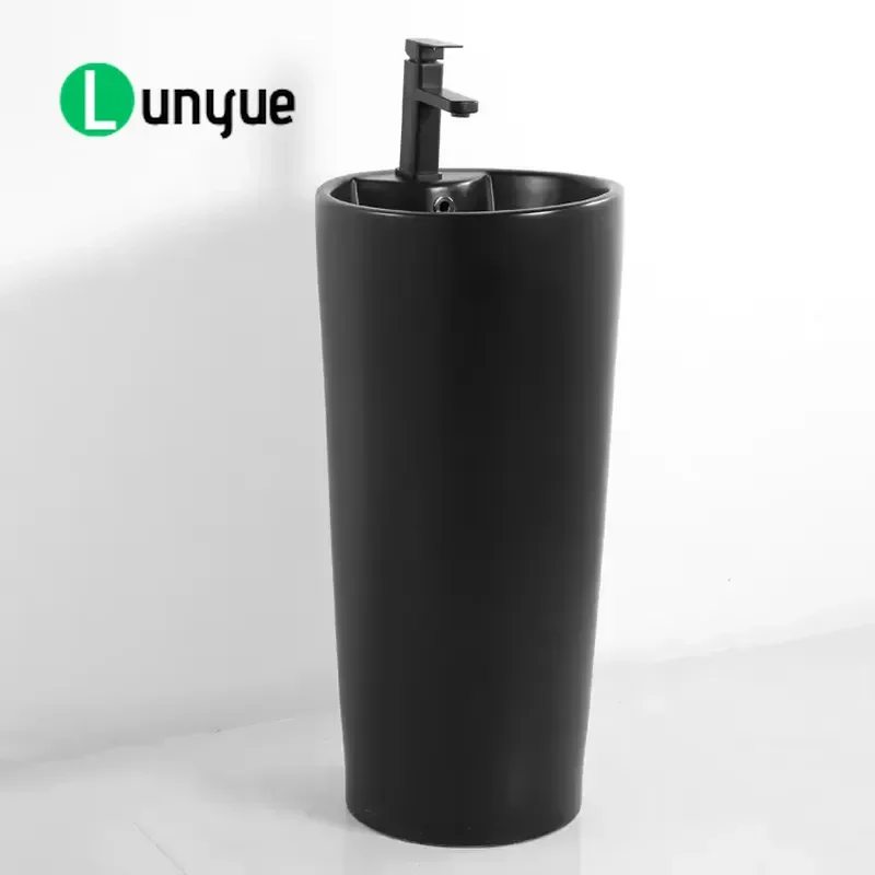 Black Integrated Base Washbasin Freestanding Bathroom Sink Vanity Unit Modern Floor Standing Basin Cabinet with Storage