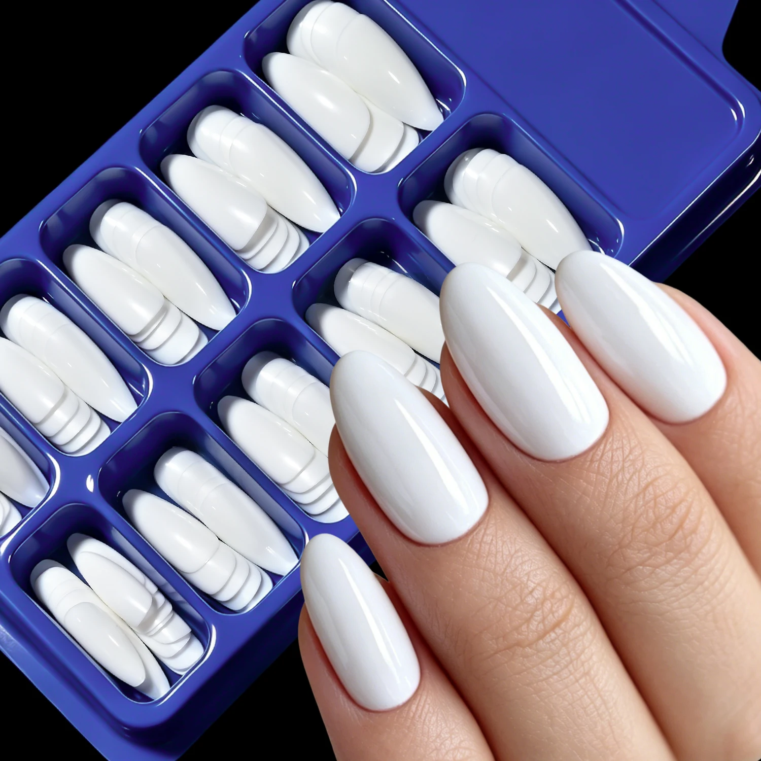 

120Pcs Medium Almond White Press On Nails Glossy Natural White False Nails Full Cover Reusable Artificial Acrylic Fake Nail Tips