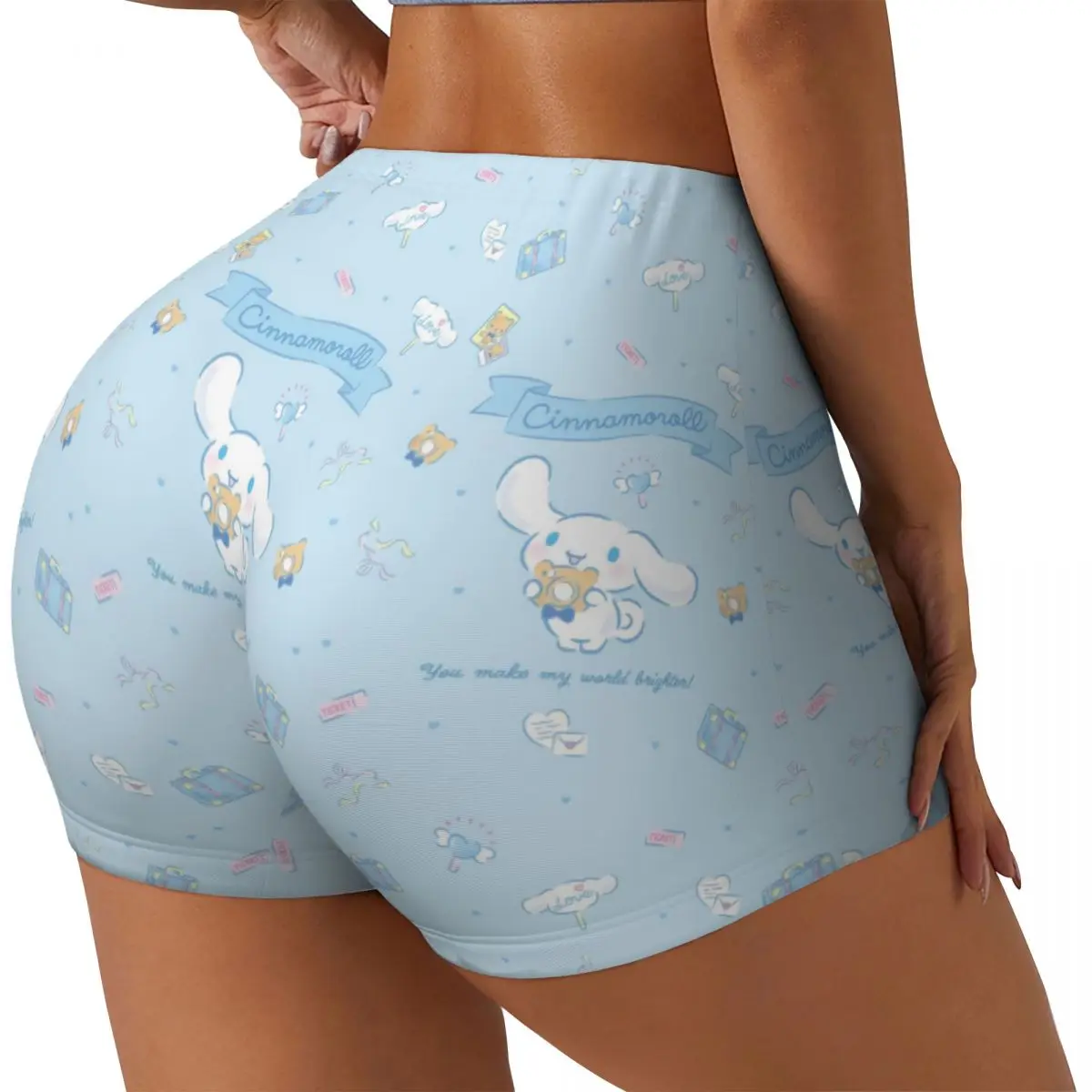 Custom Cinnamoroll Cute Biker Running Workout Shorts Women's Athletic Gym Yoga Shorts