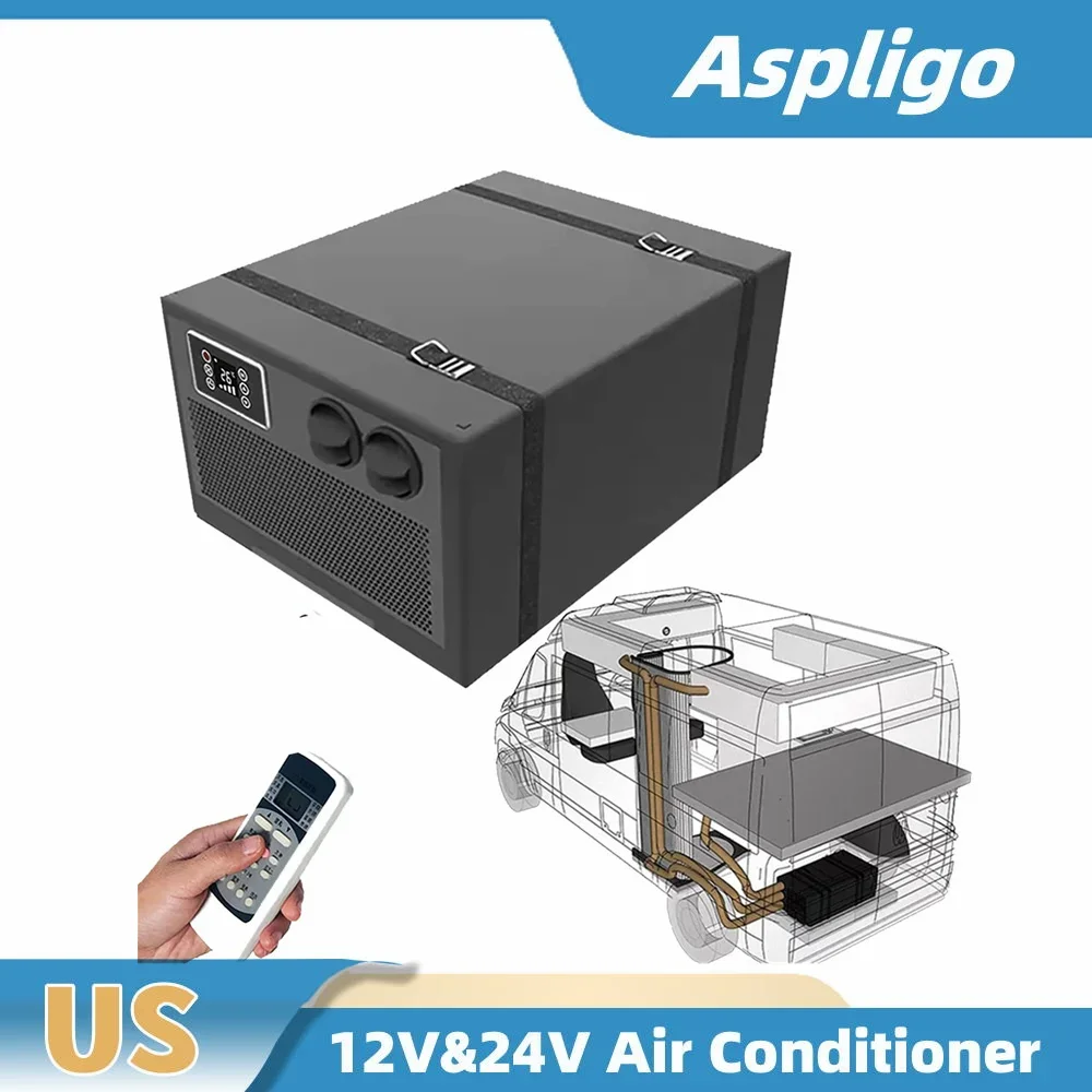 Aspligo 24V Car Digital Display Air Conditioner All-in-one Embed Air Conditioning with Remote Control For RV Camper Van Truck