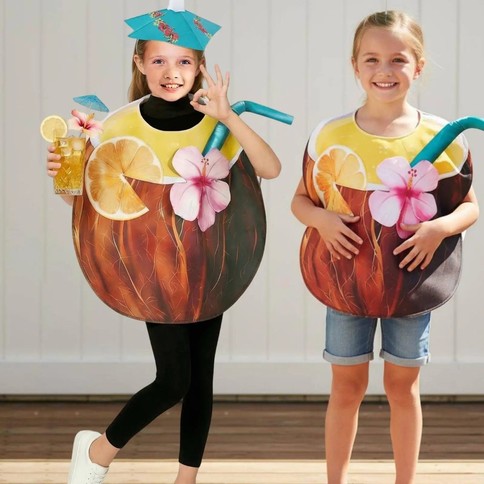 Coconut Drink Children Cosplay Costume with Hat 3D Fruit Tunic for Halloween Stage or Photo Session view 5