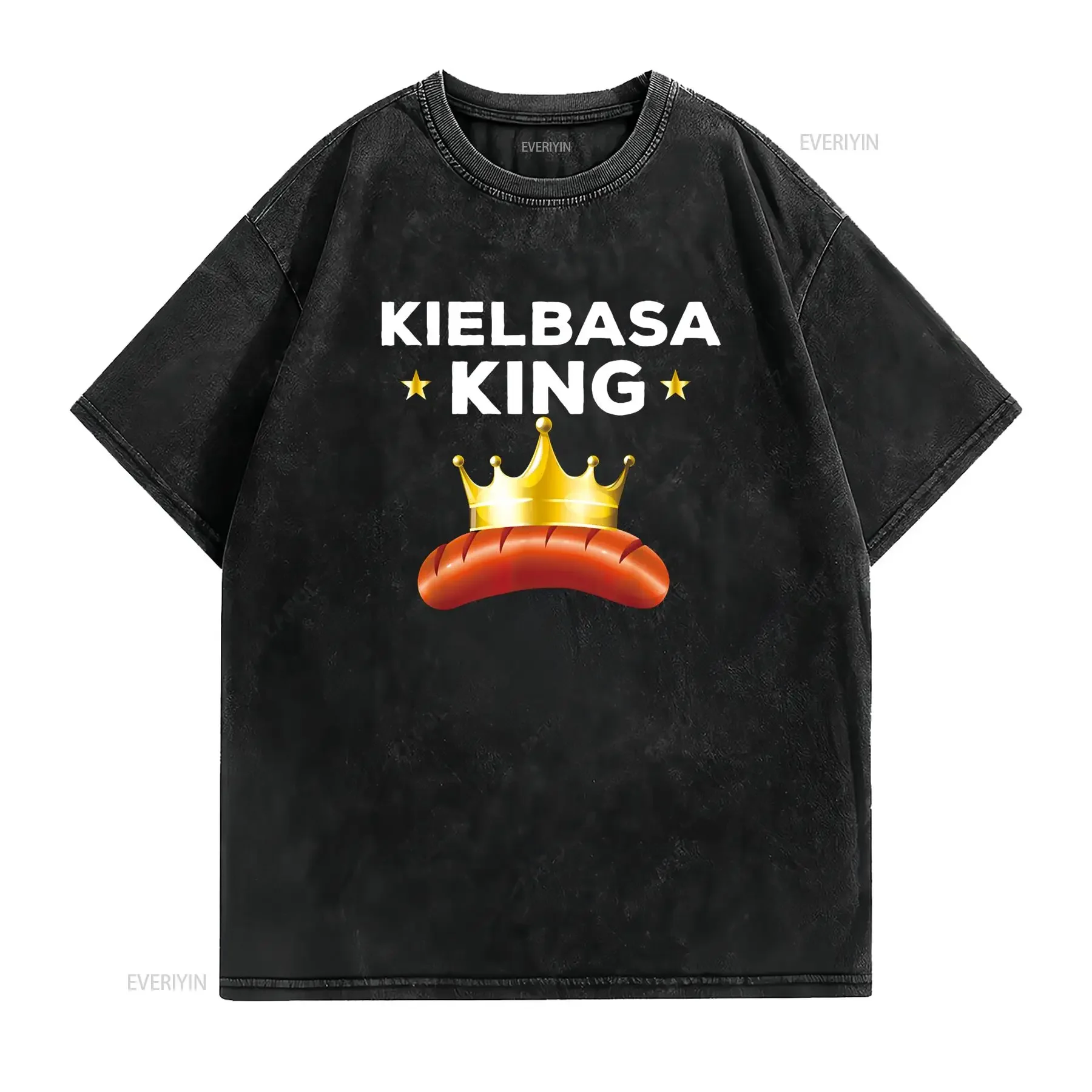 Funny Kielbasa King Outfit Poland Foods Tradition For Men T Shirt vintage Washed homme streetwear Unisex Soft Casual