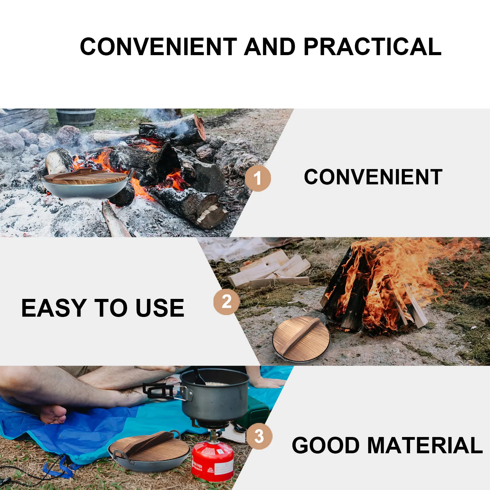 

1pc Carbonized Wood Pot Cover Splicing Design Smooth Waterproof Kitchen Pot Lid Household Kitchenware Cooking Tool Wooden