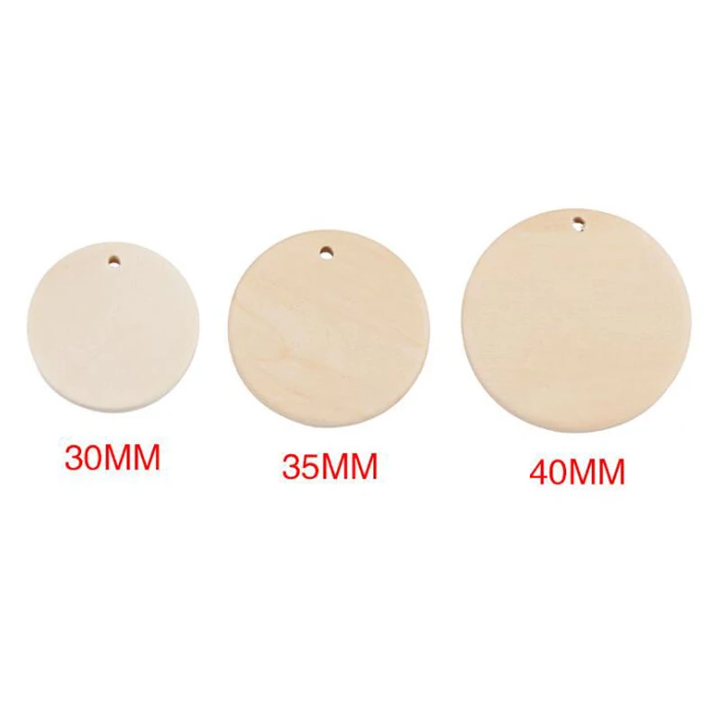 50 Pieces Round Shaped Wooden Discs Wood Tags with Hole Reminder Record Calendar Wood Chips for Birthday Board DIY Crafts