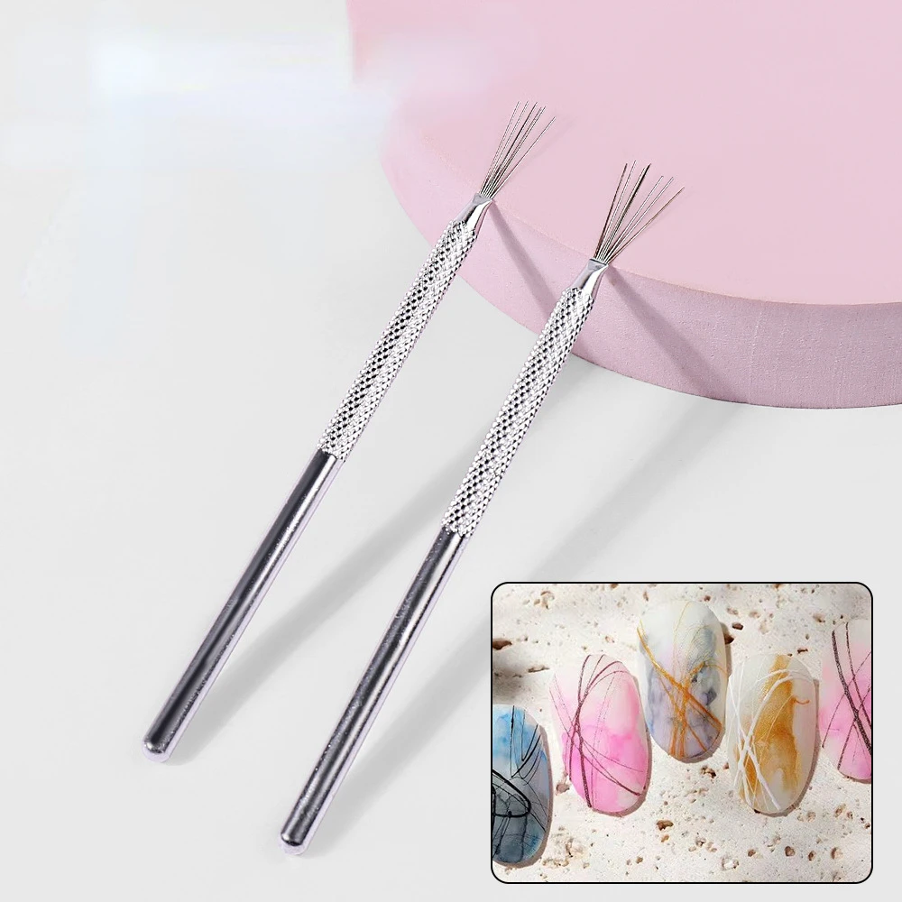 Ultra-thin Line 7 Pin Stripe Nail Art Liner Brush 3D Tips Manicure Drawing Pen UV Gel Brushes Painting Tools Stainless Steel