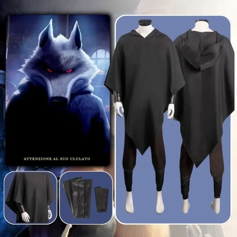 Puss in Boots Wolf Cosplay Fantasia Costume travestimento uomini adulti felpa con cappuccio mantello pantaloni Anime abiti uomo Halloween Carnival Suit 2023