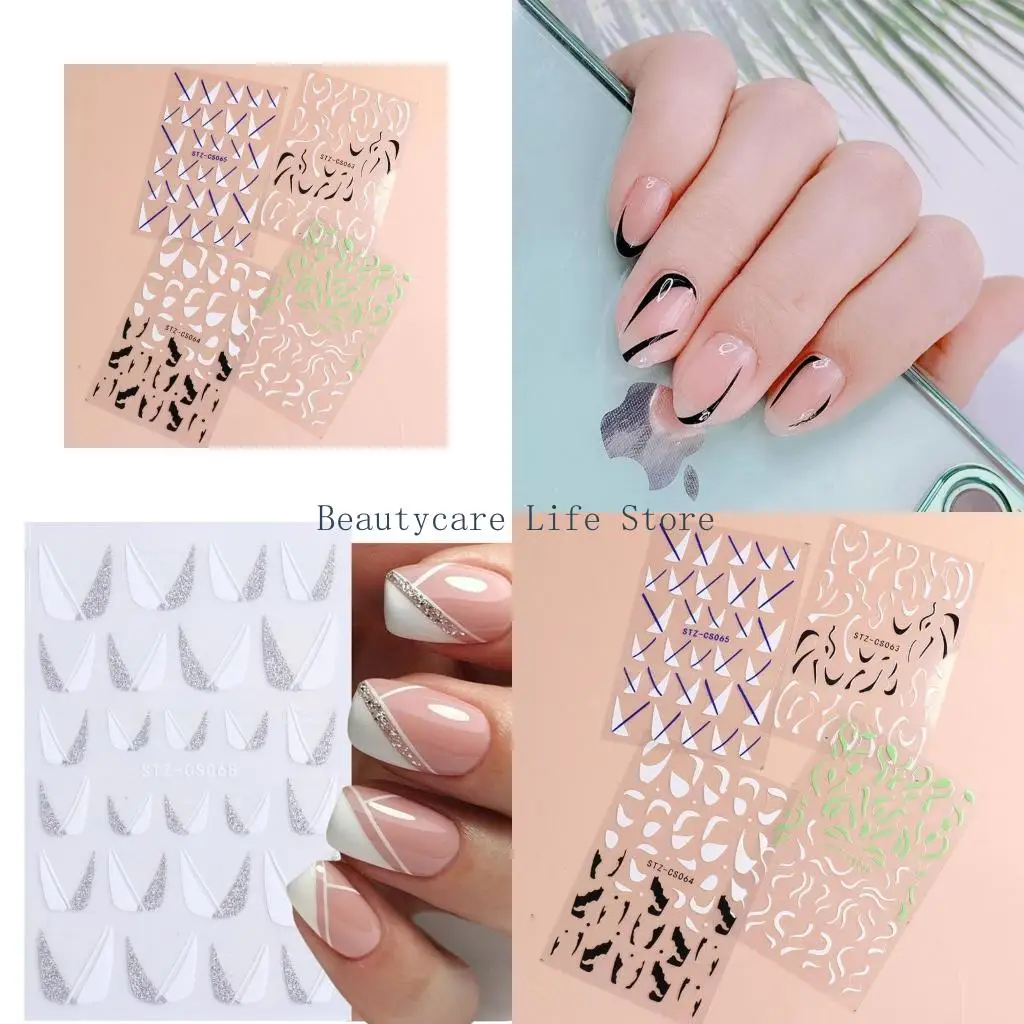

652C Abstract Decals For Nail Art French Tips 3D Sticker Sliders Lines Stripe Graphic Blue Green White