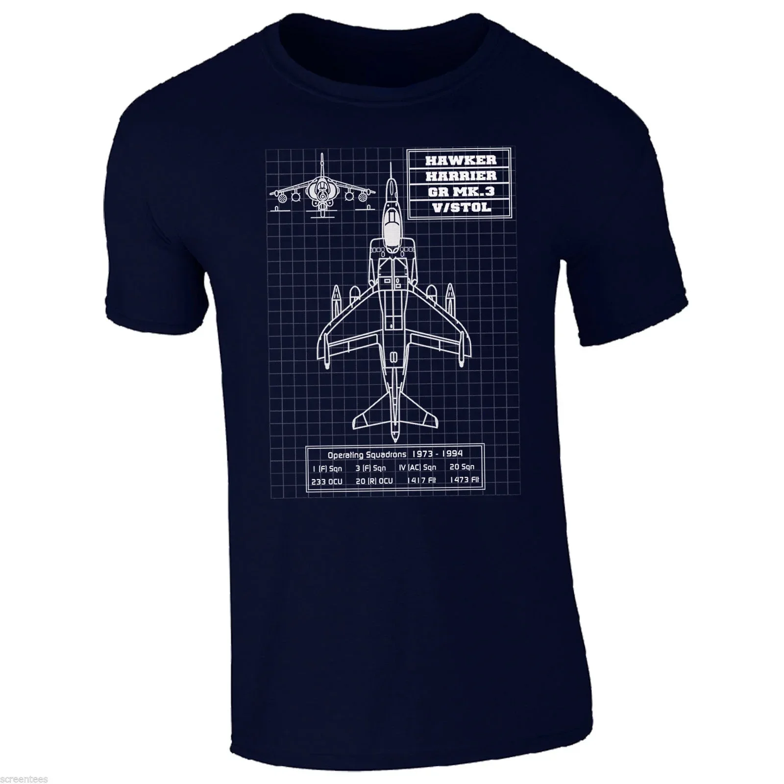 1973-1994 Military Aircraft Royal Air Force Design Blueprint Men's Summer Cotton O-Collar Short-sleeved T-shirt