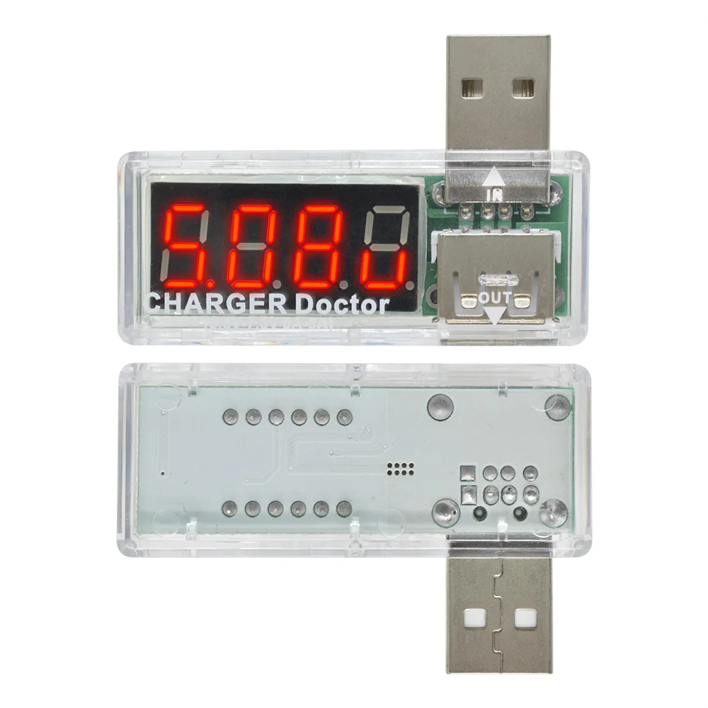 Digital USB Mobile Power Charging Current Voltage Tester Meter Mini DC 3.3-7.5V 0A-3A Charger Voltmeter Ammeter Turn Transparent