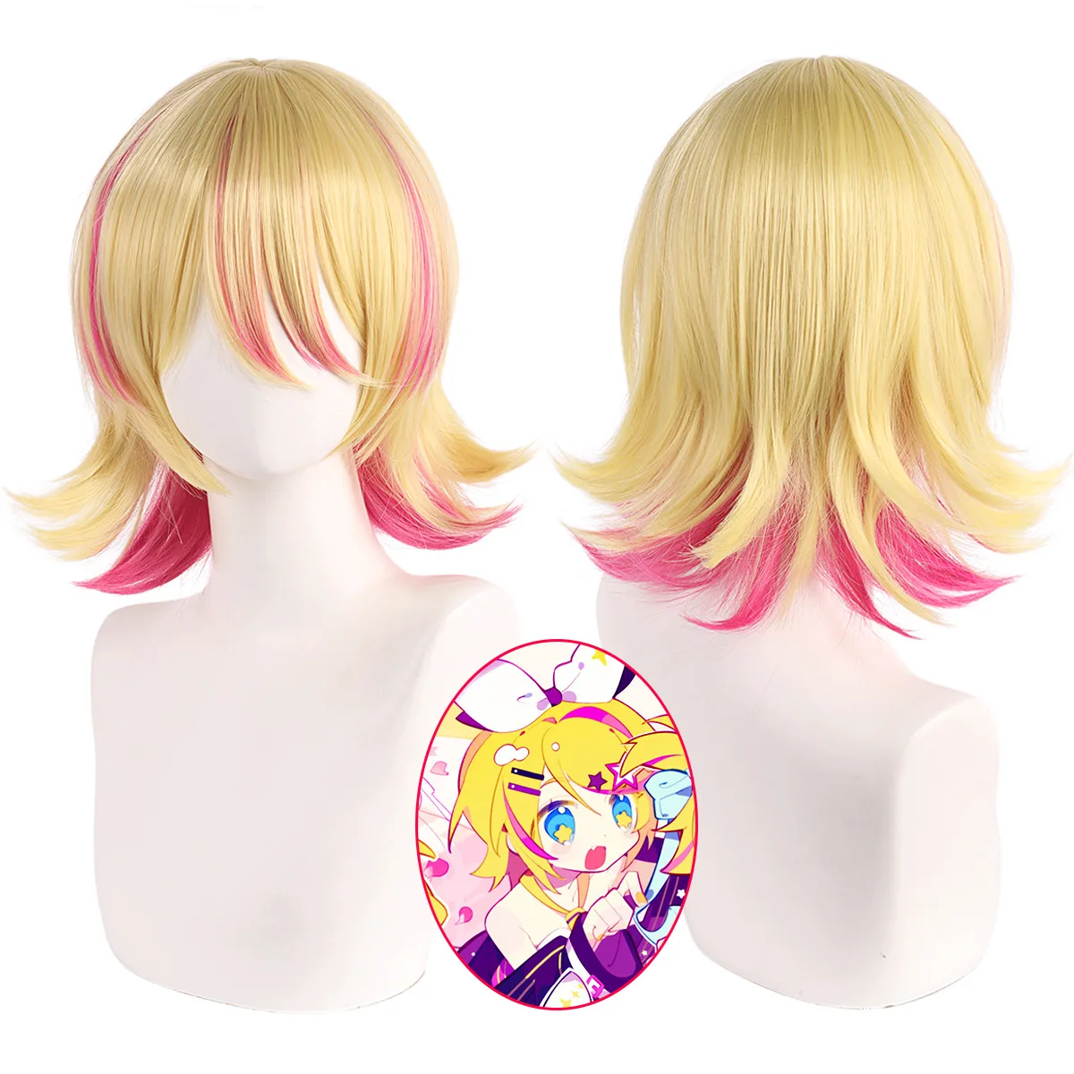 Synthetic Cosplay Wig Short Blonde Hair Twin Tails Anime Costume Party Role Play Game Carnival Halloween Dress Up Heat Resistant