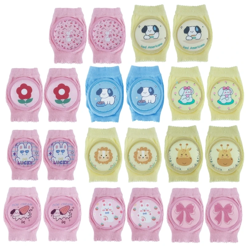 2Pcs/Pair Baby Knee Pads Cartoon Animal Printing Cotton Mesh Crawling Elbow Protectors Infant Safety Kneepad for 6 to 24 Months