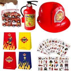 Firefighter Party Favors Fire Truck Kids Boys Helmets Hats Stickers Gift Bag Toddler Fireman Birthday Party Supplies Gifts
