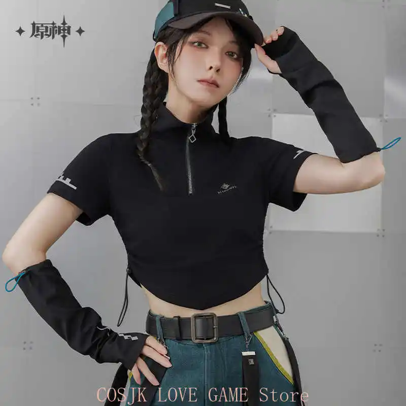 

Official MiHoYo Original Merch Genshin Impact Kinich Theme Impression Serie T-shirt Half zip sleeve T-shirt Cosplay Black Tops