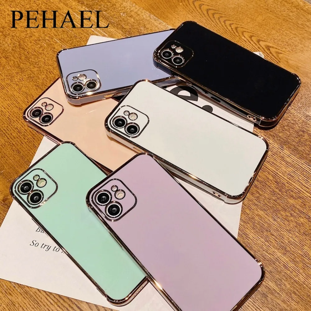 PEHAEL Electroplated TPU Phone Case for IPhone 15 14 13 12 Pro Max 11pro X XR XS 8 7 6 Straight Protective Shell Protector Cover